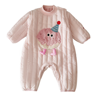 婴儿衣服冬装保暖女宝宝连体衣外出棉服冬季加厚小月龄爬爬服外出