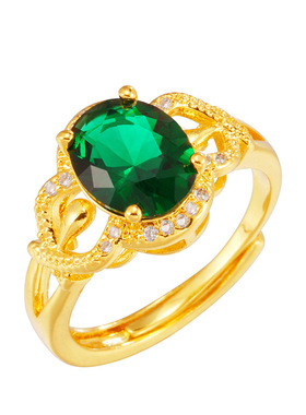 新款红水晶沙金戒指女时尚花样镶钻镀金彩色开口久不褪色饰品