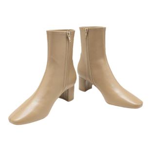 【王小毒】想怎样●粗高跟弹力瘦瘦靴女新款真皮袜靴女小方头短靴