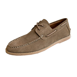 男鞋夏季潮鞋新款真皮舒适磨砂皮休闲鞋子简约素面英伦复古帆船鞋