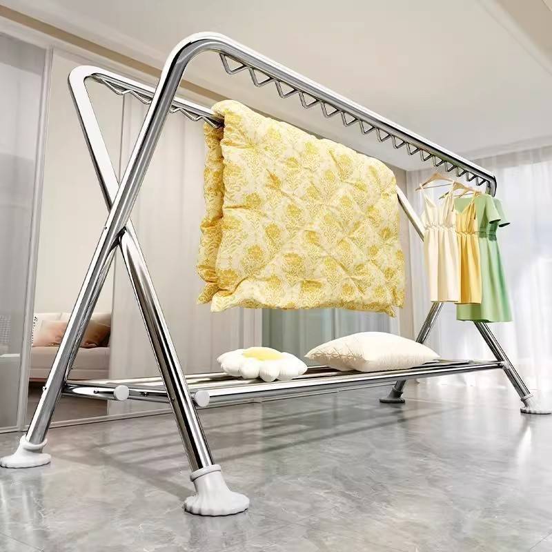 钢管晾衣架折叠落地家用阳台挂衣服室外户外防风晒被子晾衣杆室