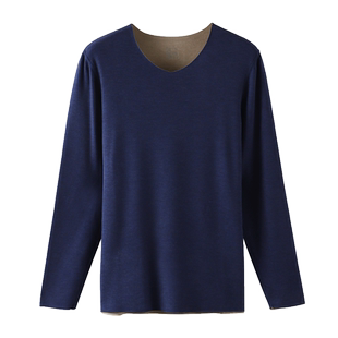 秋衣男上衣单件无痕德绒发热保暖内衣加绒加厚上身冬季低领打底衫