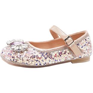 TATA他她童鞋女童公主鞋春夏新款皮鞋软底爱莎水钻单鞋儿童水晶鞋