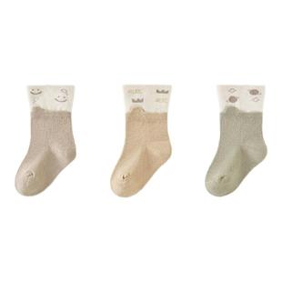 童泰婴儿袜子新生儿中筒袜宝宝无骨袜男女童双层袜口宽口袜3双装