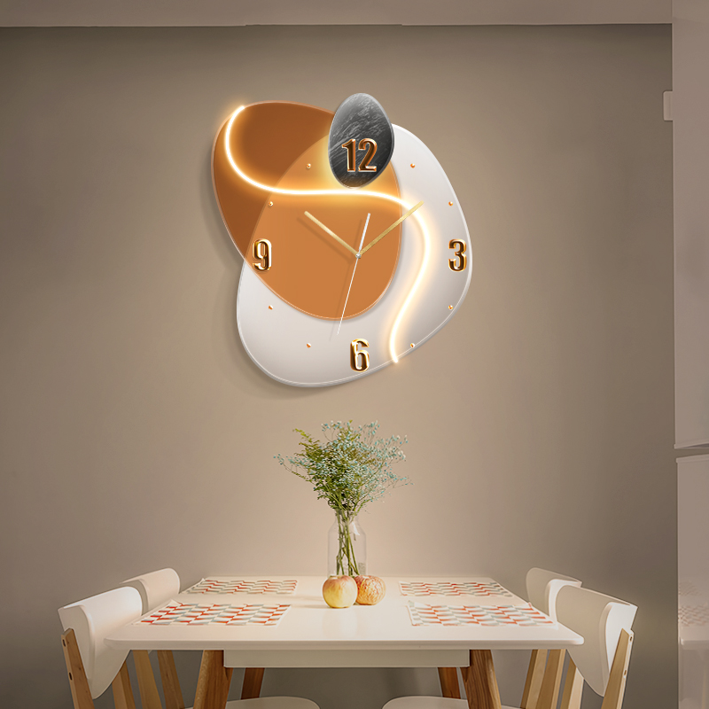 时来运转餐厅装饰画客厅钟表挂画现代简约餐桌挂钟创意时钟壁灯