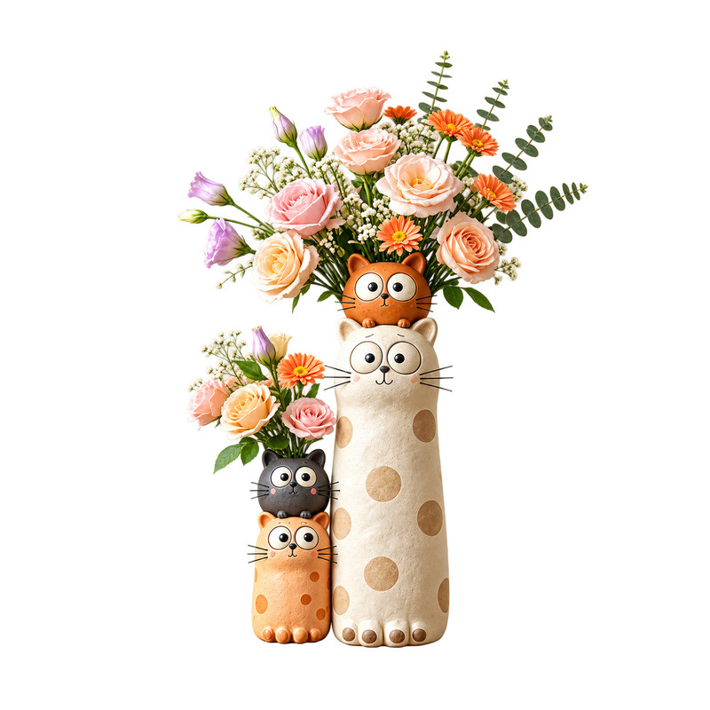 中古风卡通小猫咪花瓶摆件客厅插鲜花高级感可爱桌面装饰乔迁礼物