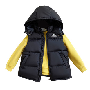 秋冬新款儿童羽绒棉马甲男童连帽加厚背心女童棉服宝宝外穿坎肩