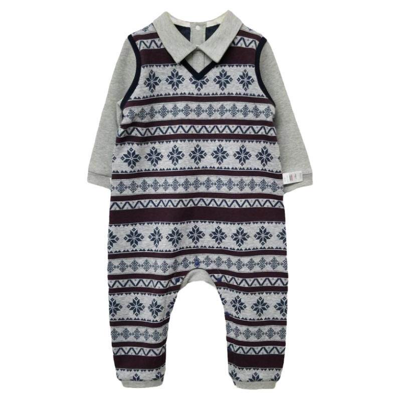 加绒衬衫领爬服秋冬连体衣