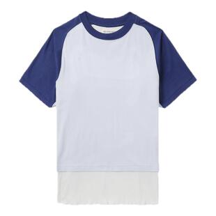 BEAMS BOY女装假两件叠层短袖T恤2025夏季新款活力时尚拼色上衣