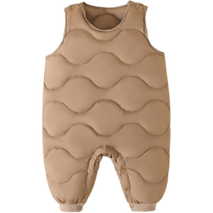 儿童羽绒裤宝宝背带裤加厚保暖冬装男童女孩婴幼儿三防外穿连体裤