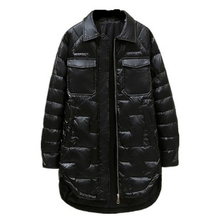 2025新款轻薄衬衫领羽绒服女中长款宽松显瘦90白鸭绒翻领春秋外套