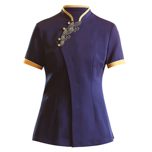 衣研堂餐饮服务员工作服女短袖饭店中餐厅酒店火锅店中式夏季服装