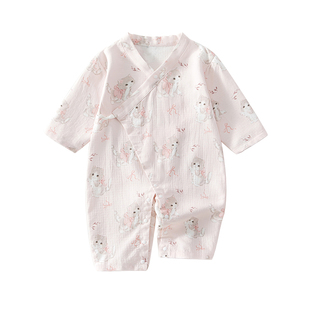 婴儿衣服夏薄款连体衣女宝宝小公主夏天长袖哈衣婴幼儿空调服睡衣