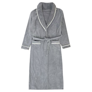 秋冬季睡袍男士加厚加绒珊瑚绒睡衣保暖颗粒绒加长款浴袍简约大码