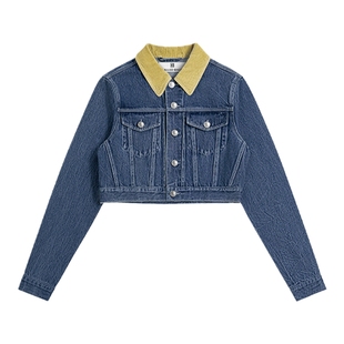 【郑合惠子同款】CalledBack牛仔外套女秋季新款撞色翻领短款夹克