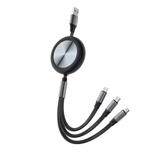 惠麦三合一数据线定制logoCD纹超薄伸缩一拖三100W超级快充type-c手机车载充电线企业宣传开门红充电线伴手礼