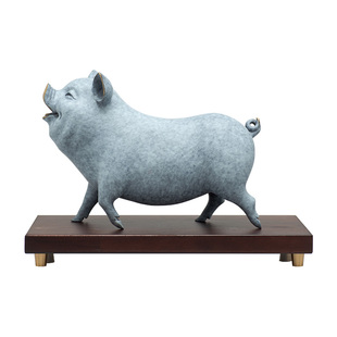 铜猪摆件可爱微笑猪中式家居客厅办公室桌面装饰乔迁新居暖房礼品