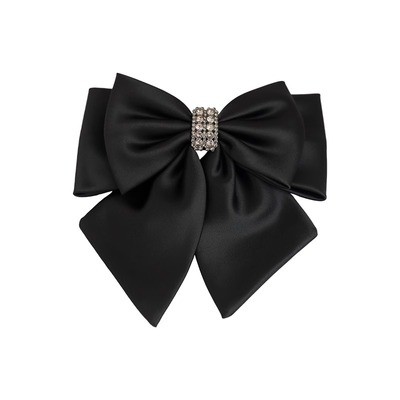 高级感缎面黑色蝴蝶结弹簧夹发夹后脑勺头饰发卡水钻气质