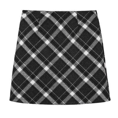 复古格子毛呢半身裙女秋冬大码胖m梨型身材A字裙显瘦高腰包臀短裙