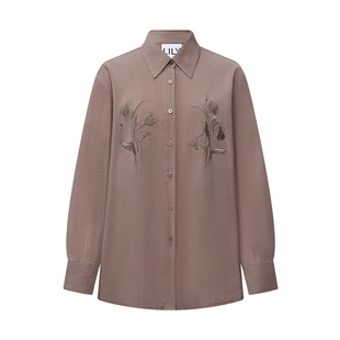 LILY2026春新款女装复古设计感撞色立体花卉刺绣薄款长袖衬衫外套