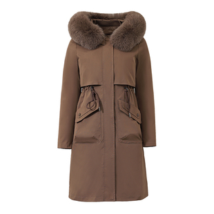 啄木鸟高档中长款羽绒服女2025冬季新款可拆卸内胆派克服加厚外套