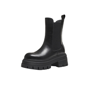 天美意复古英伦厚底增高切尔西靴瘦瘦靴女鞋时装靴短靴2025冬新款