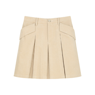 BLUEerror 高腰纯棉灯芯绒百褶半身裙女法式短款a字裙秋冬裙子