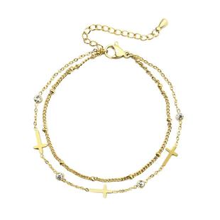 十尚美地万福 时尚设计十字架手链潮款多层手串个性链钛钢手饰品