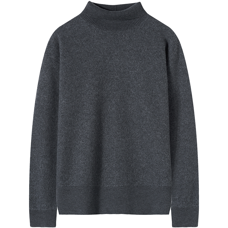 石见山100%澳洲美利奴羊毛缩绒毛衣男士高领宽松套头针织线衫男款