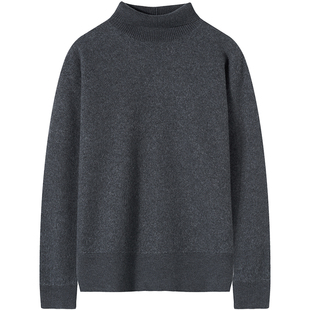 石见山100%澳洲美利奴羊毛缩绒毛衣男士高领宽松套头针织线衫男款