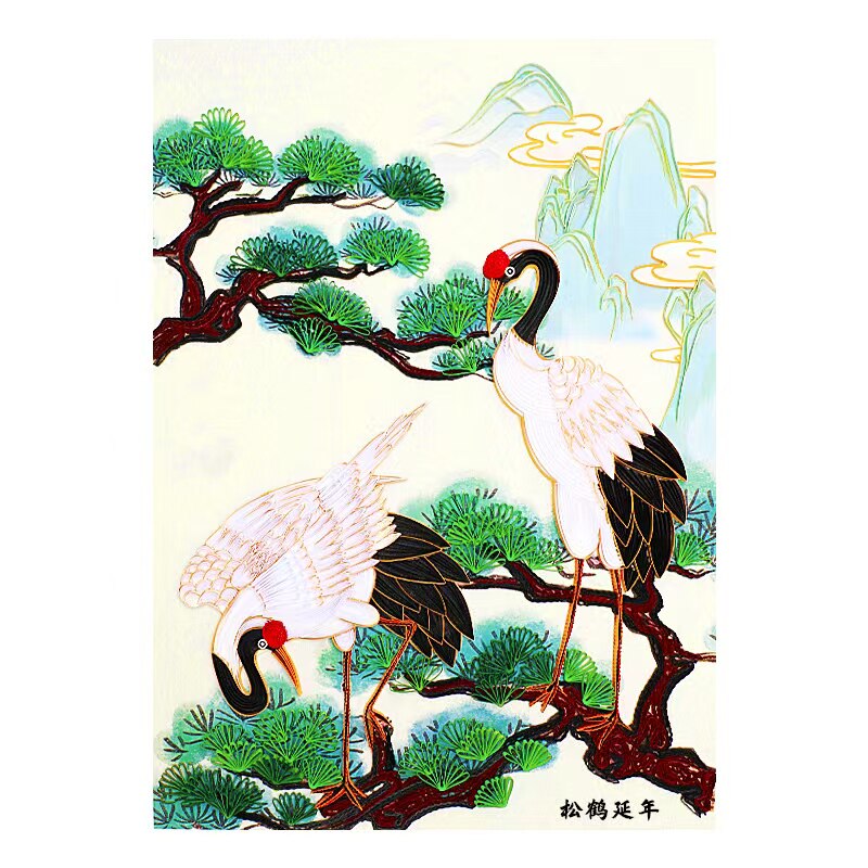 A3古风衍纸画松鹤延年衍纸材料包手工diy衍纸成品作品装饰画礼品