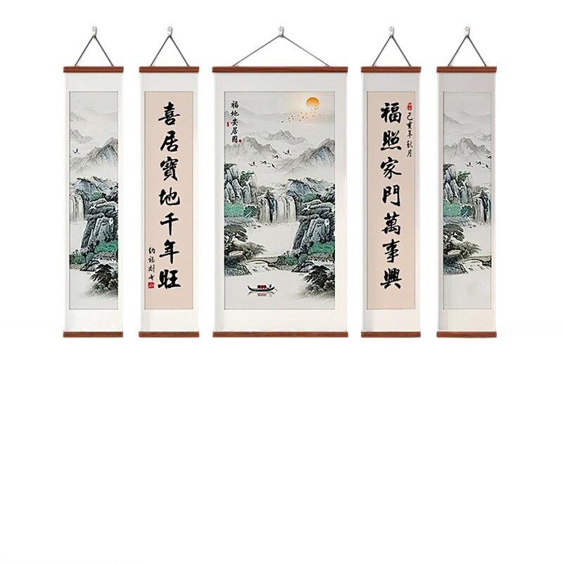 中式堂五联画农村别墅装饰画