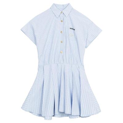 KEIKO 学院风蓝色条纹衬衫裙2024夏季清新减龄收腰显瘦通勤连衣裙