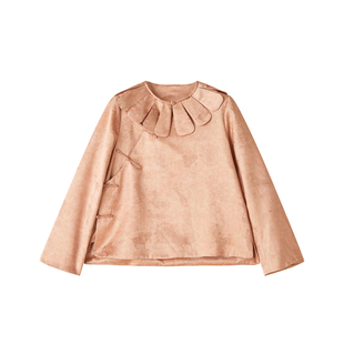 JINGJING2026新款“花瓣云肩”桑蚕丝28姆米一字盘扣斜襟衬衫上衣