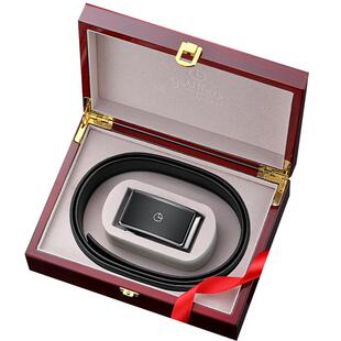 金利来新款磨砂自动扣皮带男士真皮腰带红木礼盒头层牛皮裤带礼物