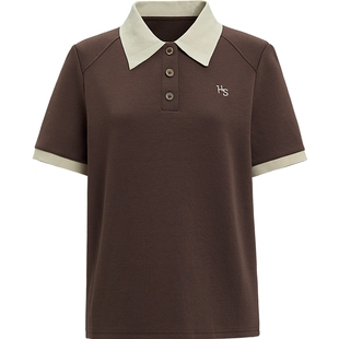 红袖商场同款HOPESHOW2025秋新款女装撞色拼接正肩系带POLO套装