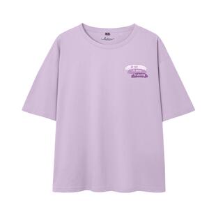 班尼路紫色时尚休闲短袖女夏季新款多色百搭纯棉圆领宽松休闲t恤Q