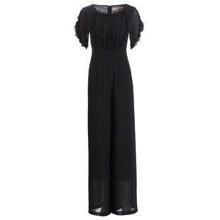 黑色雪纺连体裤女夏长款新连身高腰气质显瘦连衣阔腿裤垂套装2110