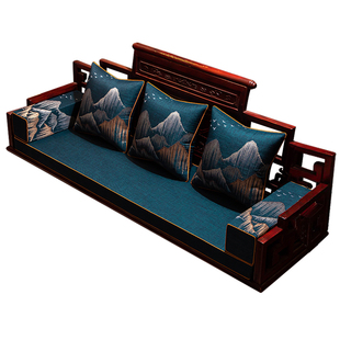 中式红木沙发坐垫罗汉床专用垫实木沙发海绵垫子棉麻套罩四季通用