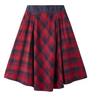 谜底格纹半身裙2025年冬季新品复古优雅高腰撞色拼接女254MB1666