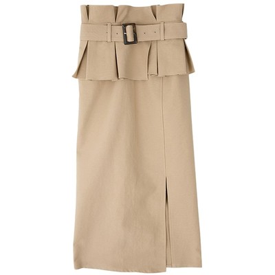 通勤中长款荷叶边包臀一步半身裙