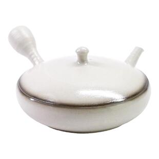 进口常滑烧 淳藏作 前川淳藏陶制白釉侧把急须扁壶寒雨泡茶壶