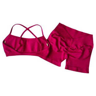 多巴胺细带美背无缝健身套装训练速干运动内衣+提臀三分瑜伽短裤