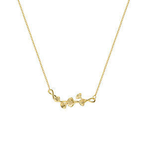 顺钦银楼S925纯银银杏叶项链金色银项链女轻奢高级锁骨链送女友