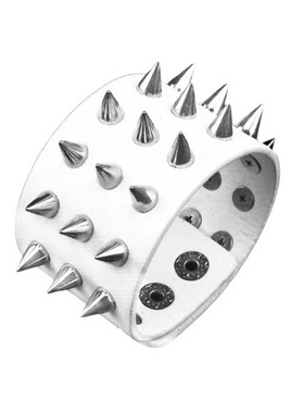 银色金属圆锥尖刺铆钉皮质手链