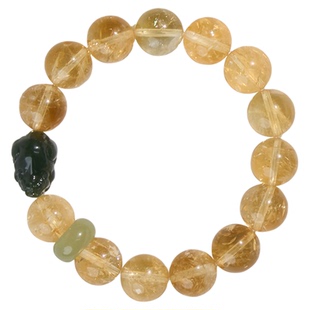 曦光里【巨富】财富/成功 男女和田玉貔貅天然真黄水晶手串手链