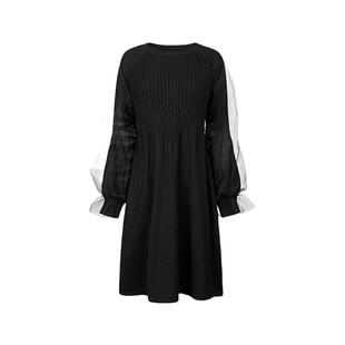 sdeer圣迪奥冬季女装黑色网纱针织长袖收腰显瘦连衣裙S224Z1209