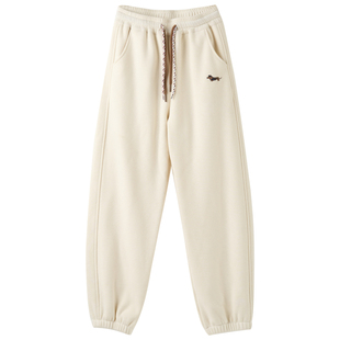 女大童仿羊绒束脚卫裤2025冬季新款初中生刺绣加绒收口校园运动裤