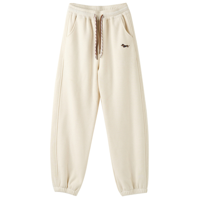 小狗刺绣加绒保暖校园束脚羊绒裤