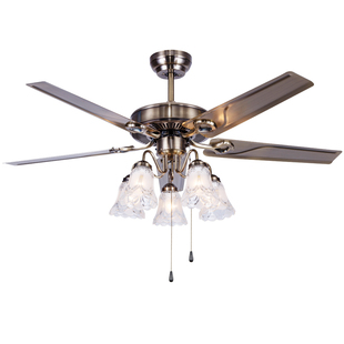 风扇吊灯 餐厅吊扇灯客厅卧室简约现代铁叶木叶带LED的欧式风扇灯